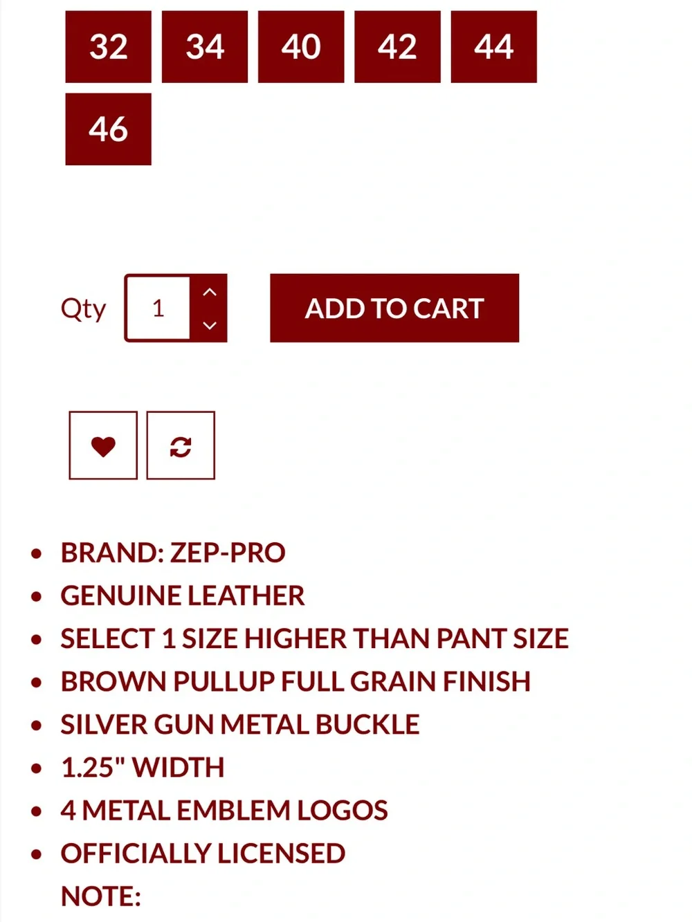 Zep Pro size 40 leather University of Alabama belt Roll Tide Tuscaloosa, AL EUC